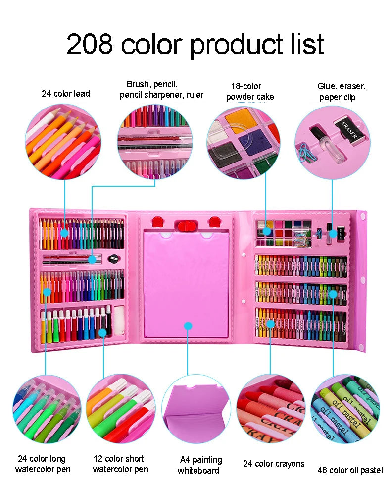 208-Piece Kids Art Supplies Set with Watercolor and Crayons