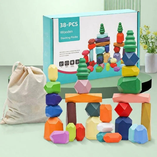Montessori Wooden Stone Balance Blocks