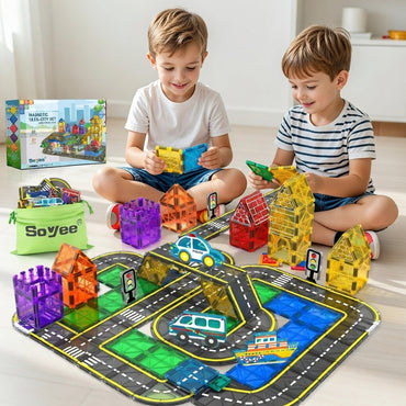 Magnetic Road Builder Set for Kids 3+