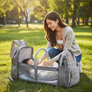 Versatile Grey Diaper Bag Backpack with Changing Station