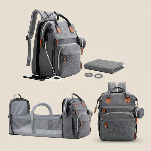 Versatile Grey Diaper Bag Backpack with Changing Station