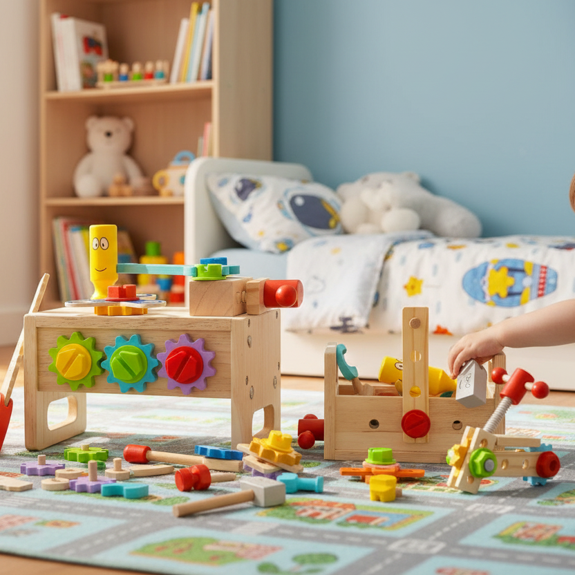 Kids Wooden Work Bench With Tool Set
