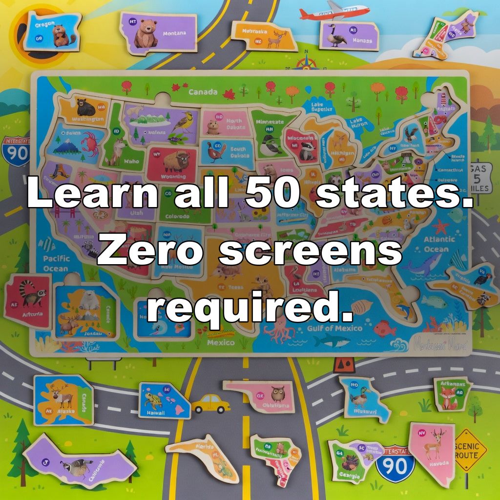 Learn all 50 states. Zero screens required.