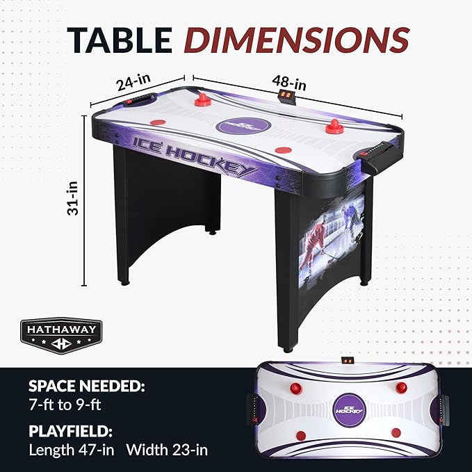 Dream Den Kids Air Hockey Table 4-Ft - Electric Scoring, Blower, Pucks & Strikers