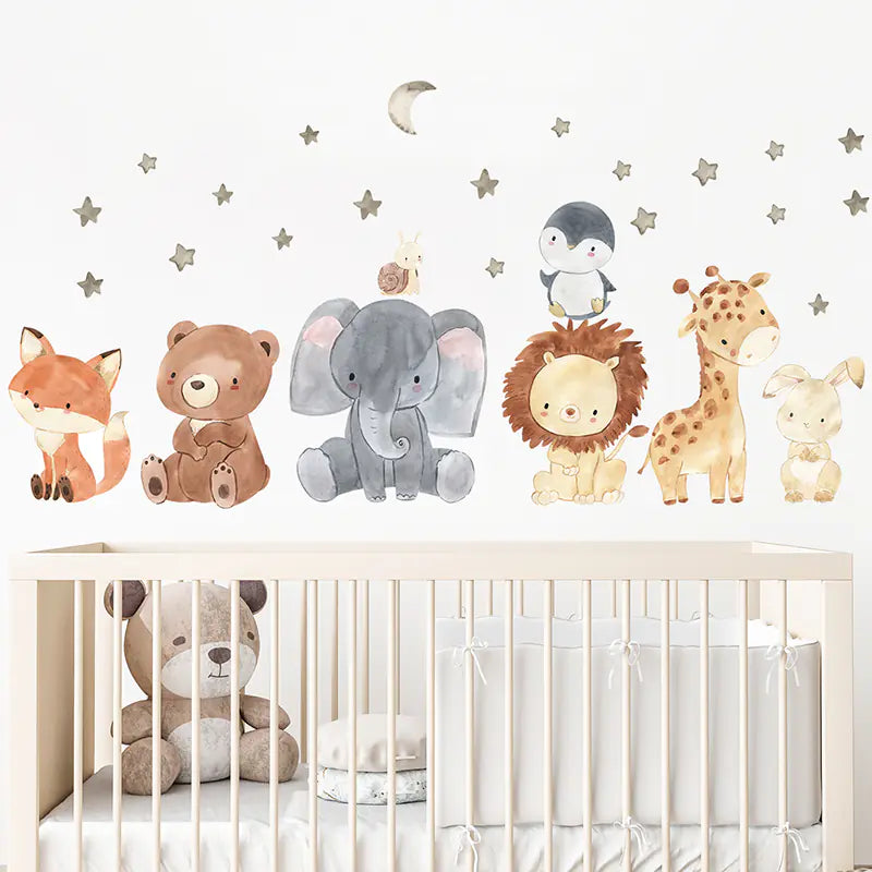 Cute Animals Watercolor Wall Stickers Set