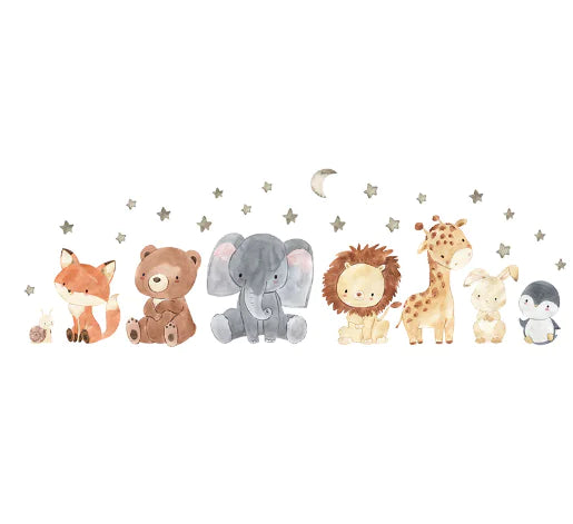 Cute Animals Watercolor Wall Stickers Set