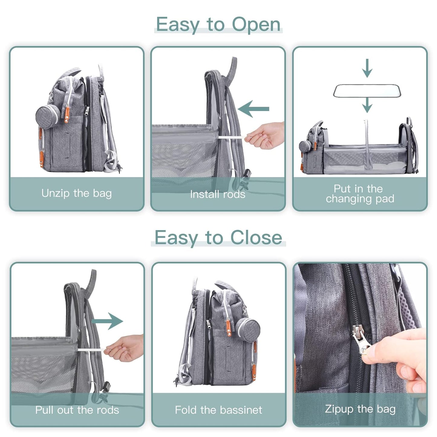 Versatile Grey Diaper Bag Backpack with Changing Station
