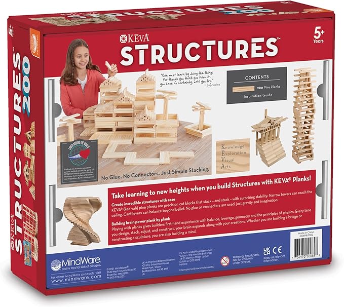Play Planks 200 Piece Set - Wooden Building Blocks with Guide