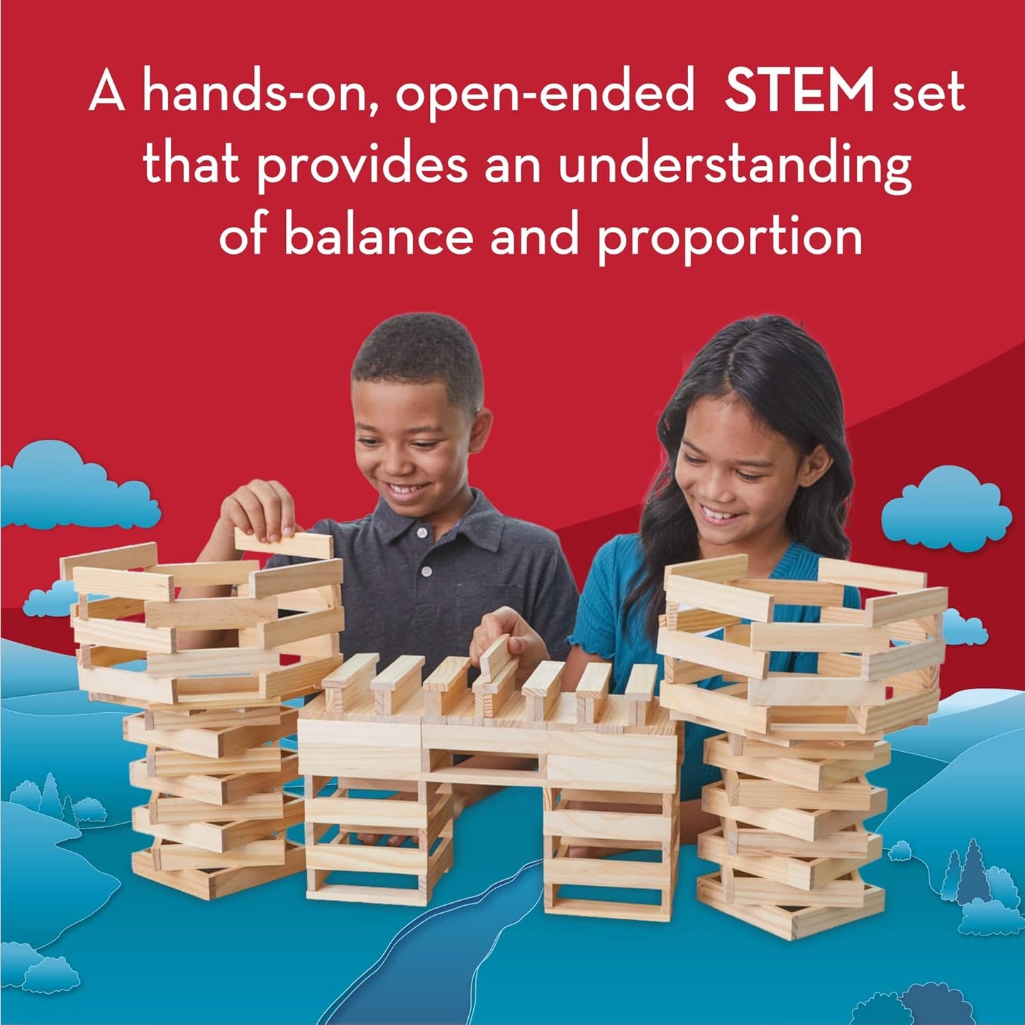 Play Planks 200 Piece Set - Wooden Building Blocks with Guide