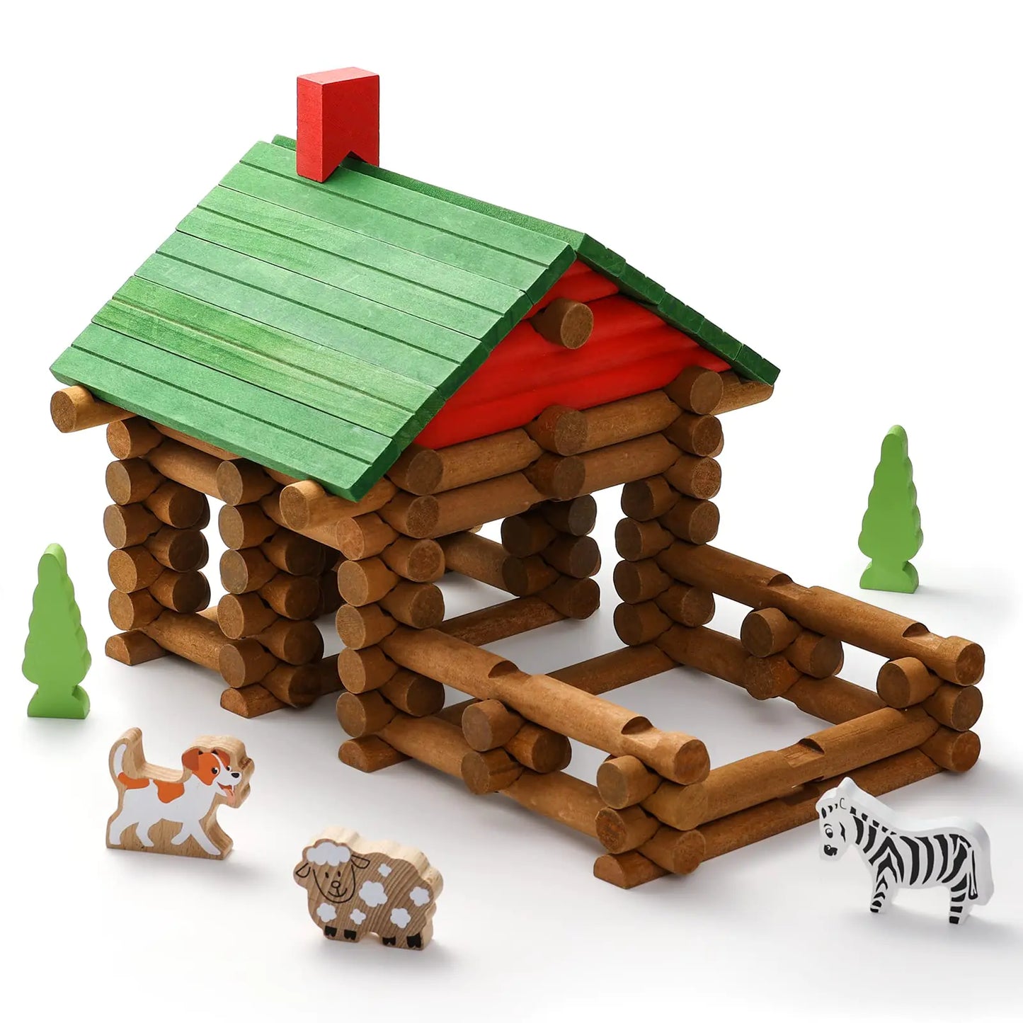 Wooden Log Cabin Builder Set for Kids 110 PCS