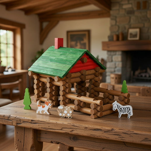 Wooden Log Cabin Builder Set for Kids 110 PCS