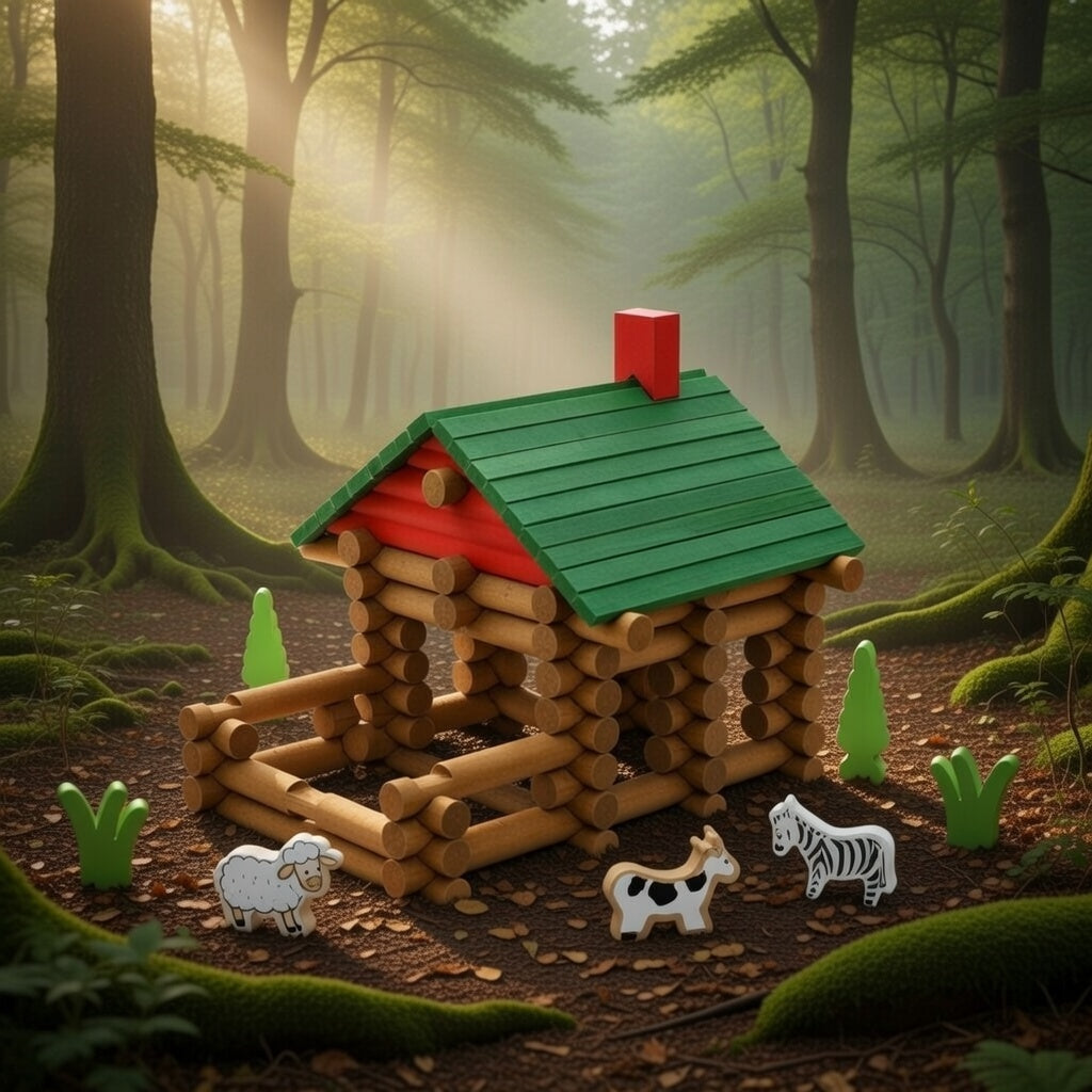 Wooden Log Cabin Builder Set for Kids 110 PCS