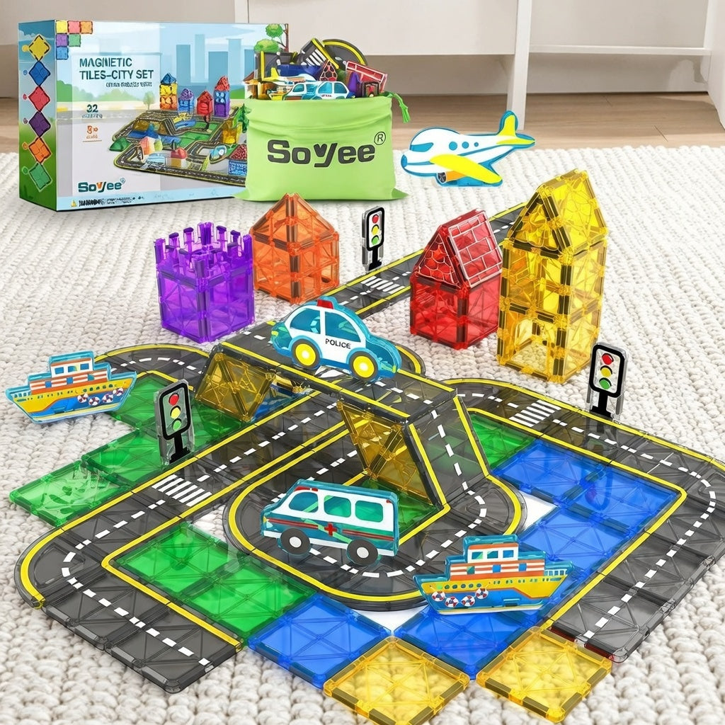 Magnetic Road Builder Set for Kids 3+