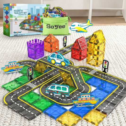 Magnetic Road Builder Set for Kids 3+