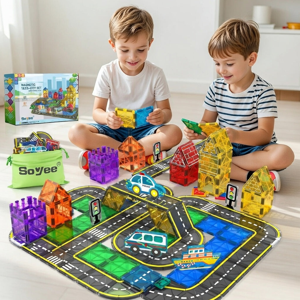 Magnetic Road Builder Set for Kids 3+