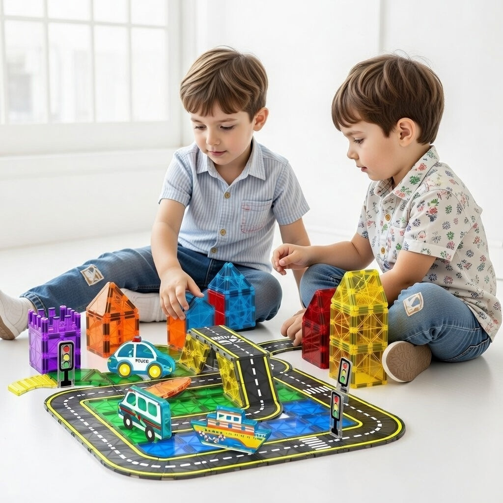 Magnetic Road Builder Set for Kids 3+