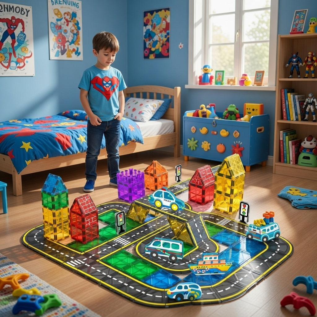 Magnetic Road Builder Set for Kids 3+