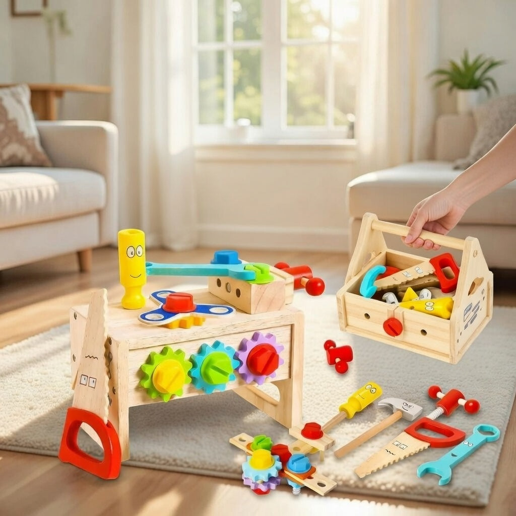 Kids Wooden Work Bench With Tool Set
