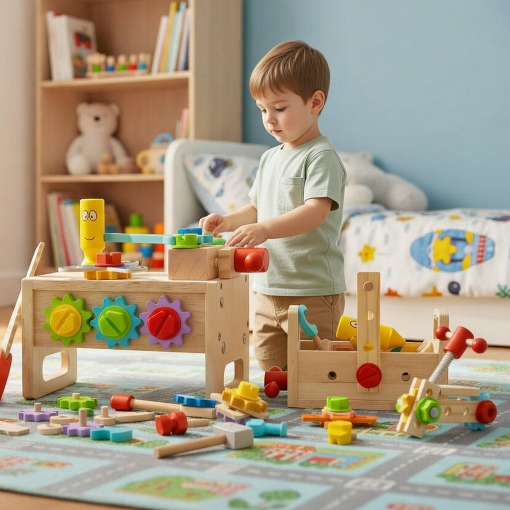 Kids Wooden Work Bench With Tool Set