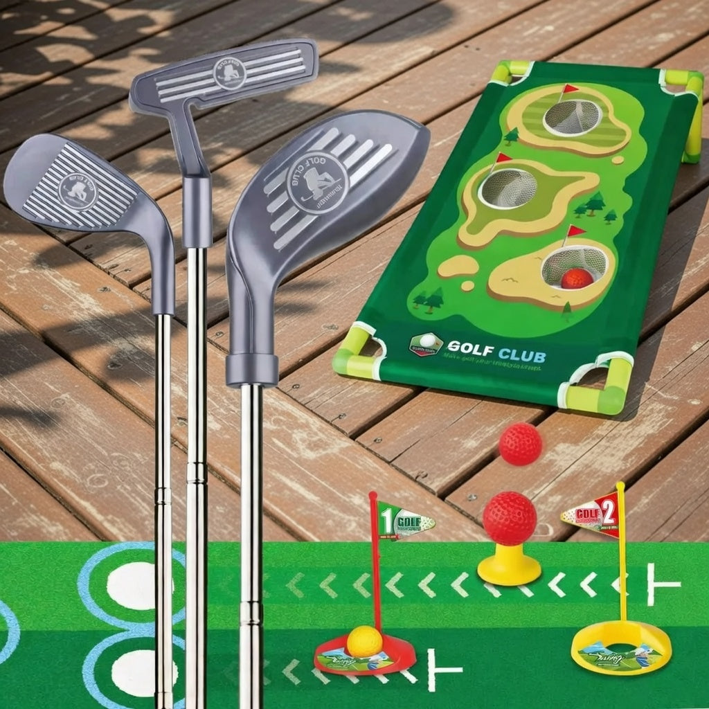 Junior Golf Pro Set with Putting Mat and Cornhole Style Chipping Board