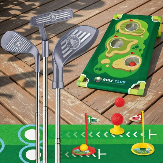 Junior Golf Pro Set with Putting Mat and Cornhole Style Chipping Board