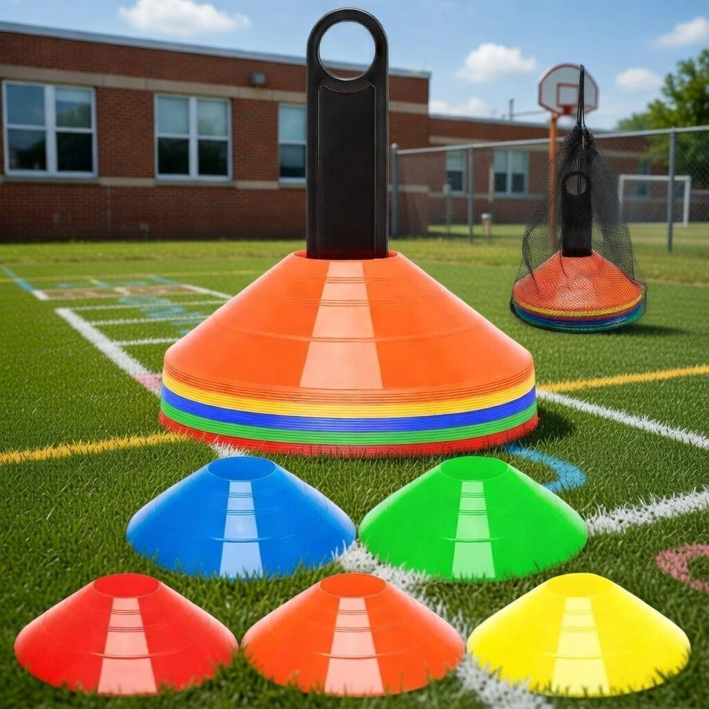 25-Pack Multi-Sport Training Cones with Holder & Net