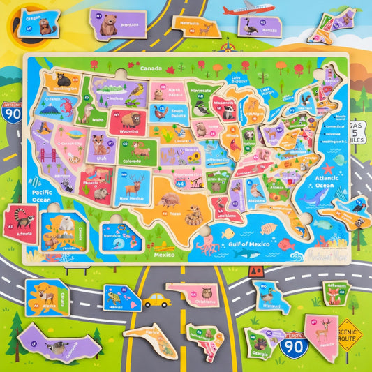 Color Splash Wooden USA Map Puzzle