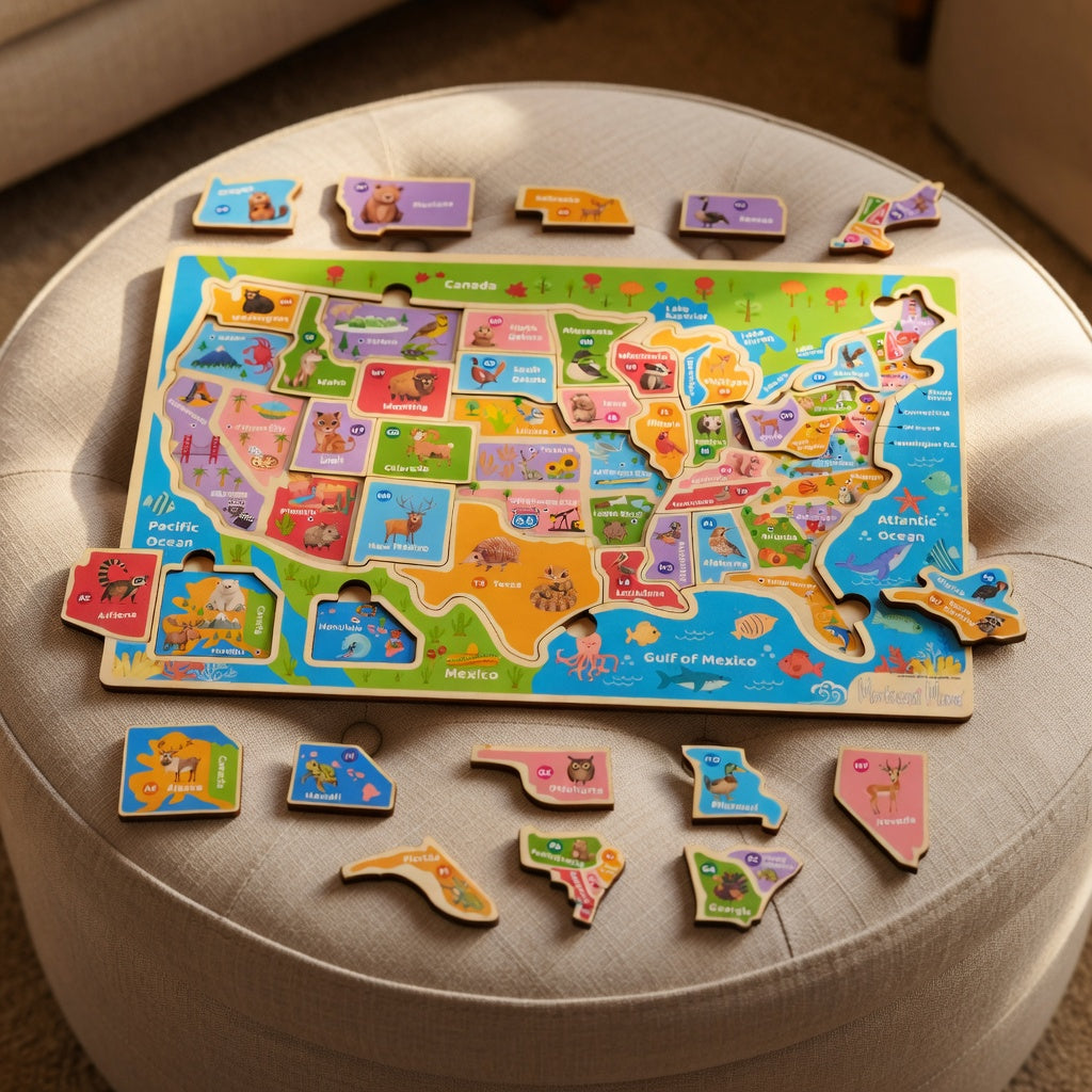 Color Splash Wooden USA Map Puzzle