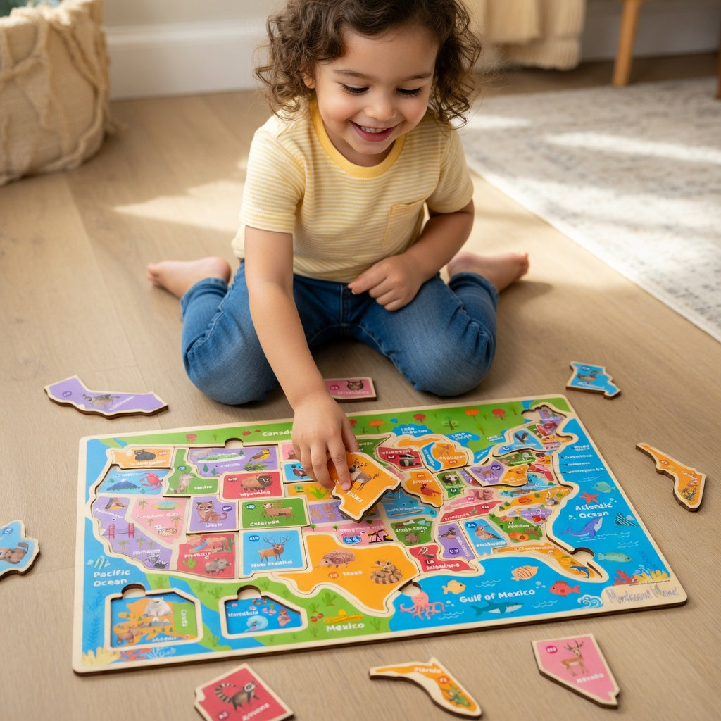 Color Splash Wooden USA Map Puzzle
