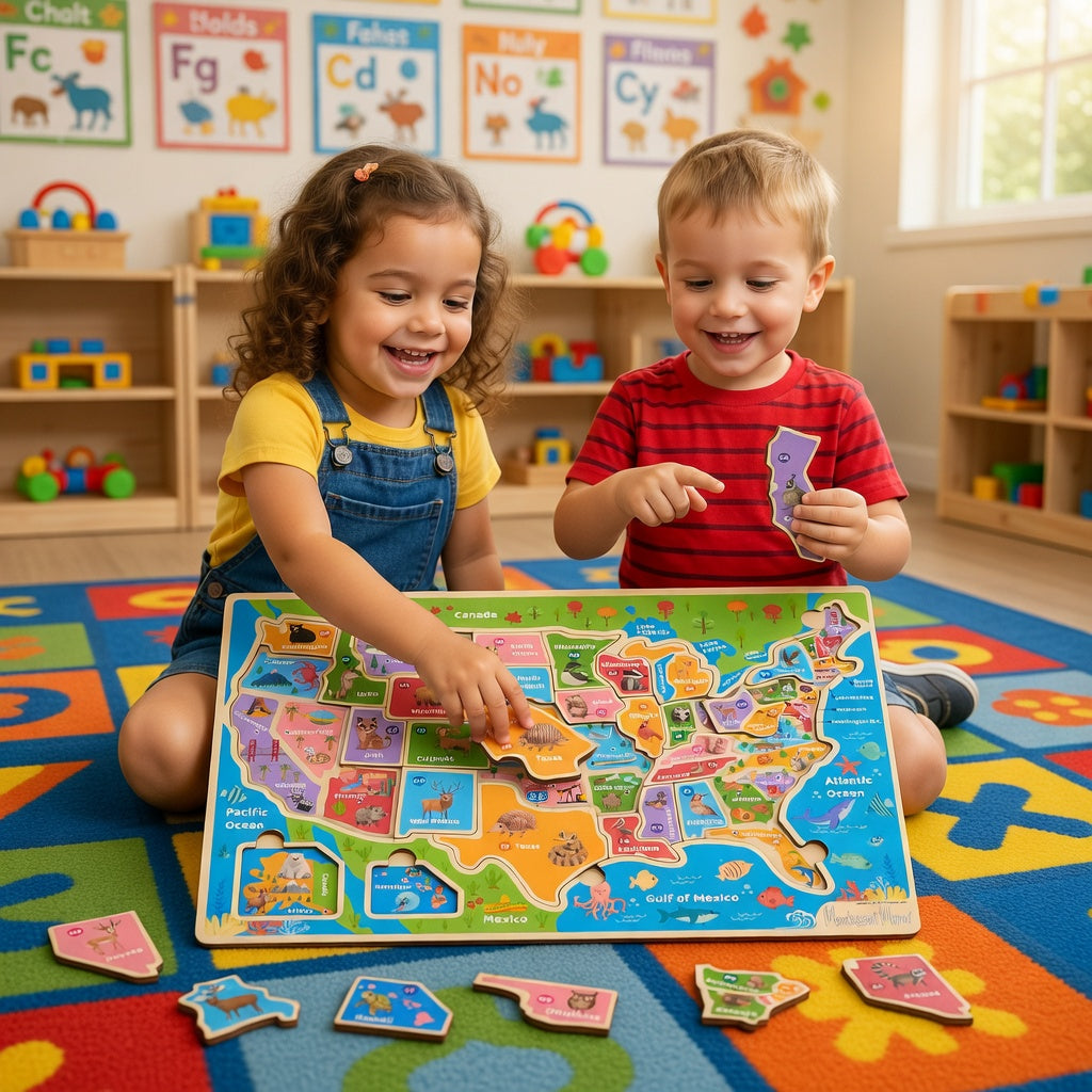 Color Splash Wooden USA Map Puzzle