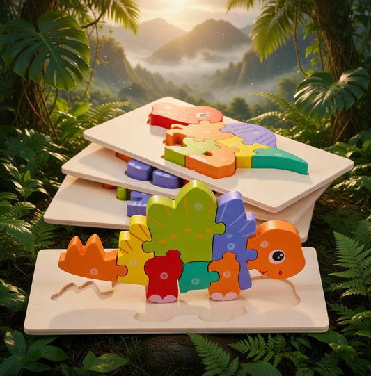 Wooden Jurassic 3D Dinosaur Puzzle Set