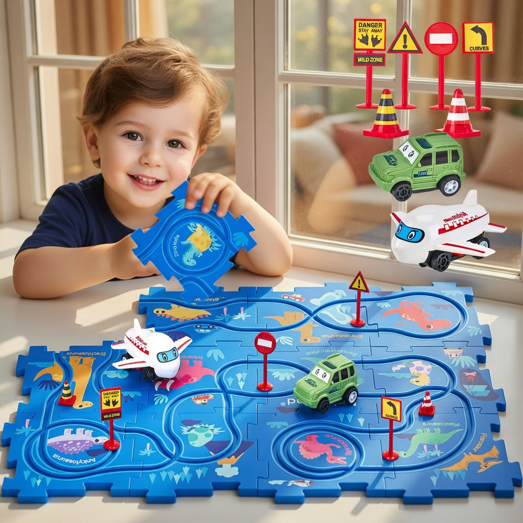 Dinosaur Racer Car Track Puzzle Set