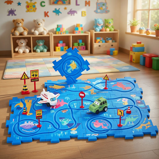 Dinosaur Racer Car Track Puzzle Set