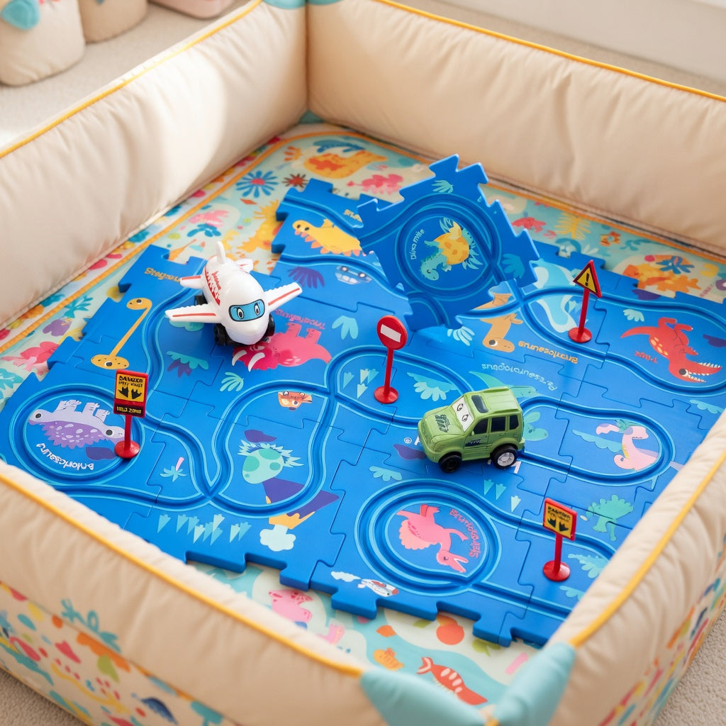 Dinosaur Racer Car Track Puzzle Set