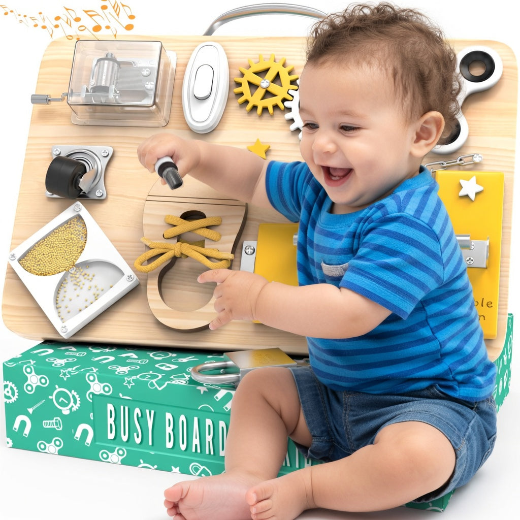 Wooden Montessori Busy Board for Toddlers