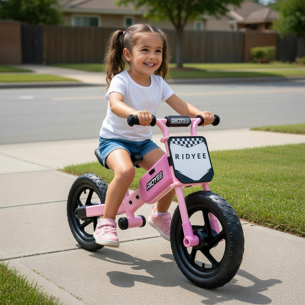 Motocross-inspired Pink Balance Bike for Kids 2-5