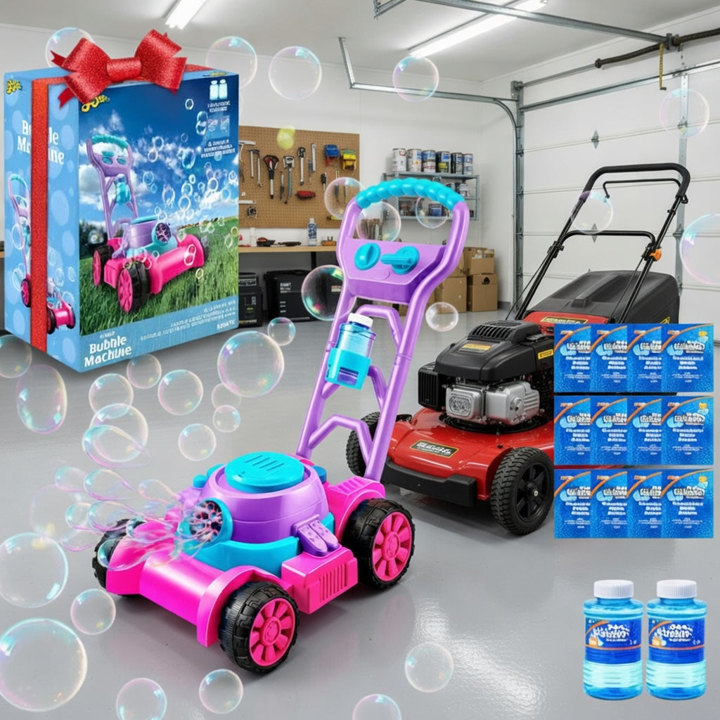 Bubble Fun Lawn Mower - Toddler Outdoor Play Toy with Sound Effects (Pink)