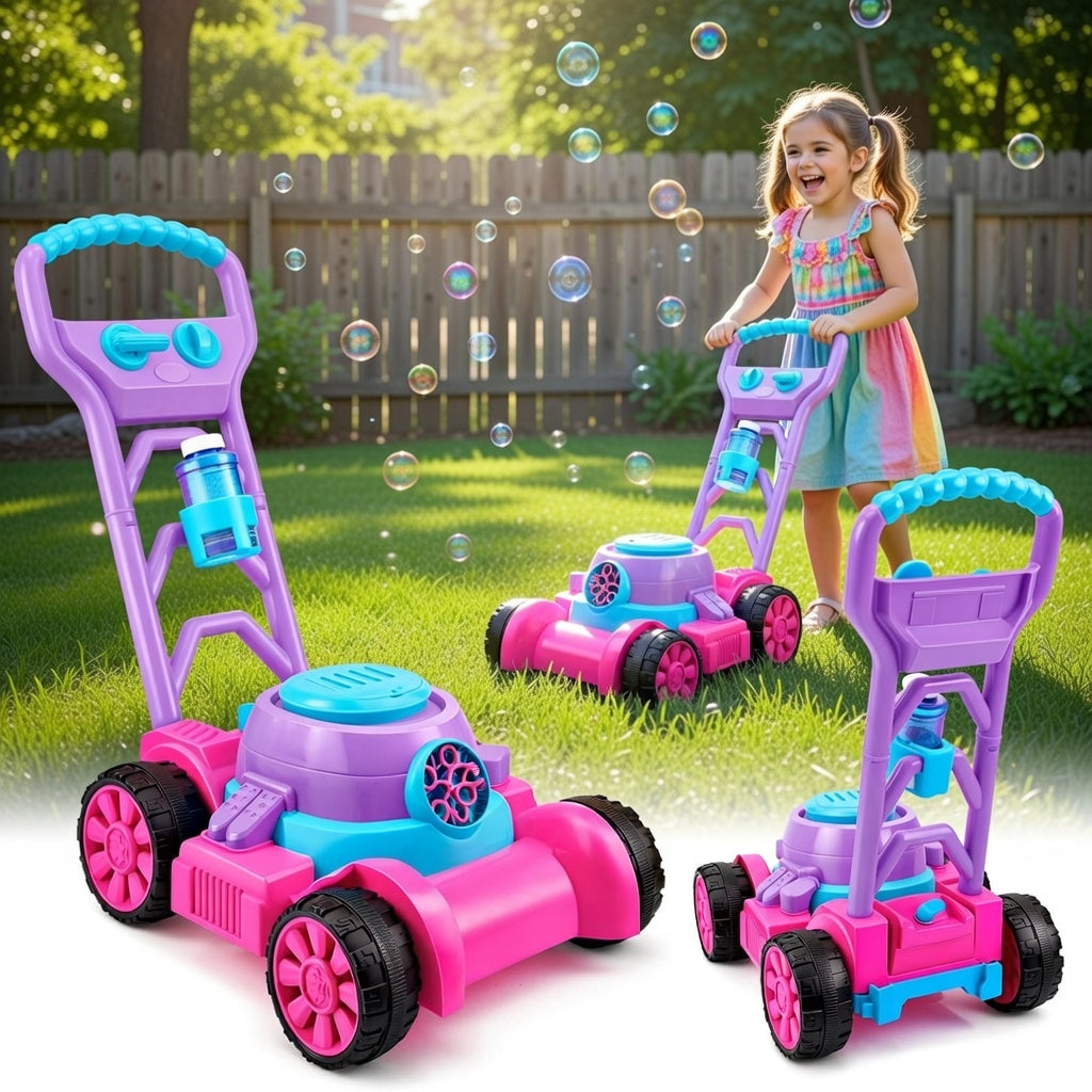 Bubble Fun Lawn Mower - Toddler Outdoor Play Toy with Sound Effects (Pink)