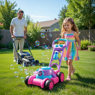 Bubble Fun Lawn Mower - Toddler Outdoor Play Toy with Sound Effects (Pink)