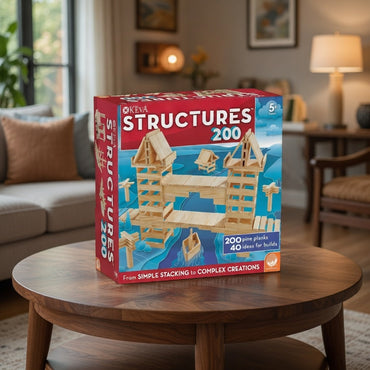 Play Planks 200 Piece Set - Wooden Building Blocks with Guide