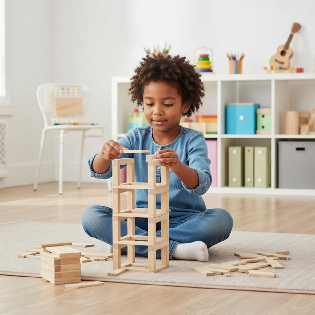 Play Planks 200 Piece Set - Wooden Building Blocks with Guide